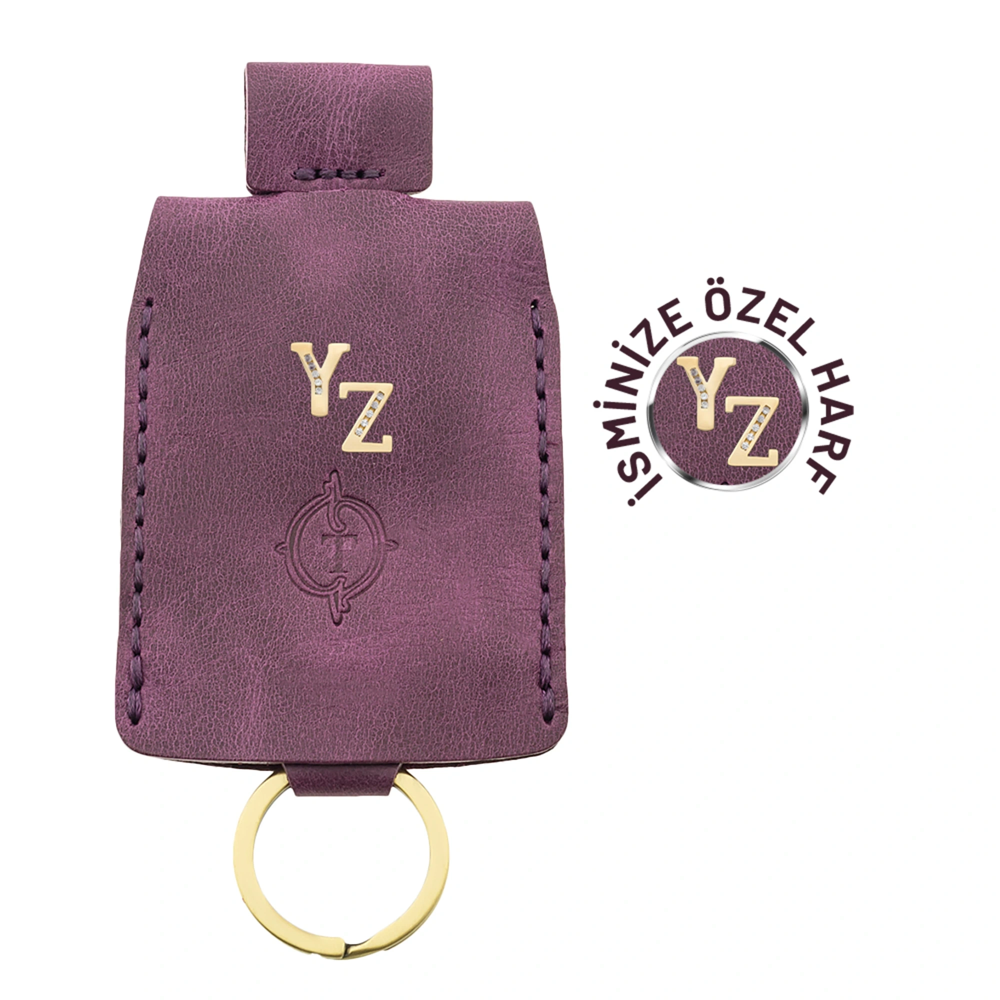 İsme Özel Çıtçıtlı Anahtarlık - % 100 Rainbow Deri - AG01001 - Mor