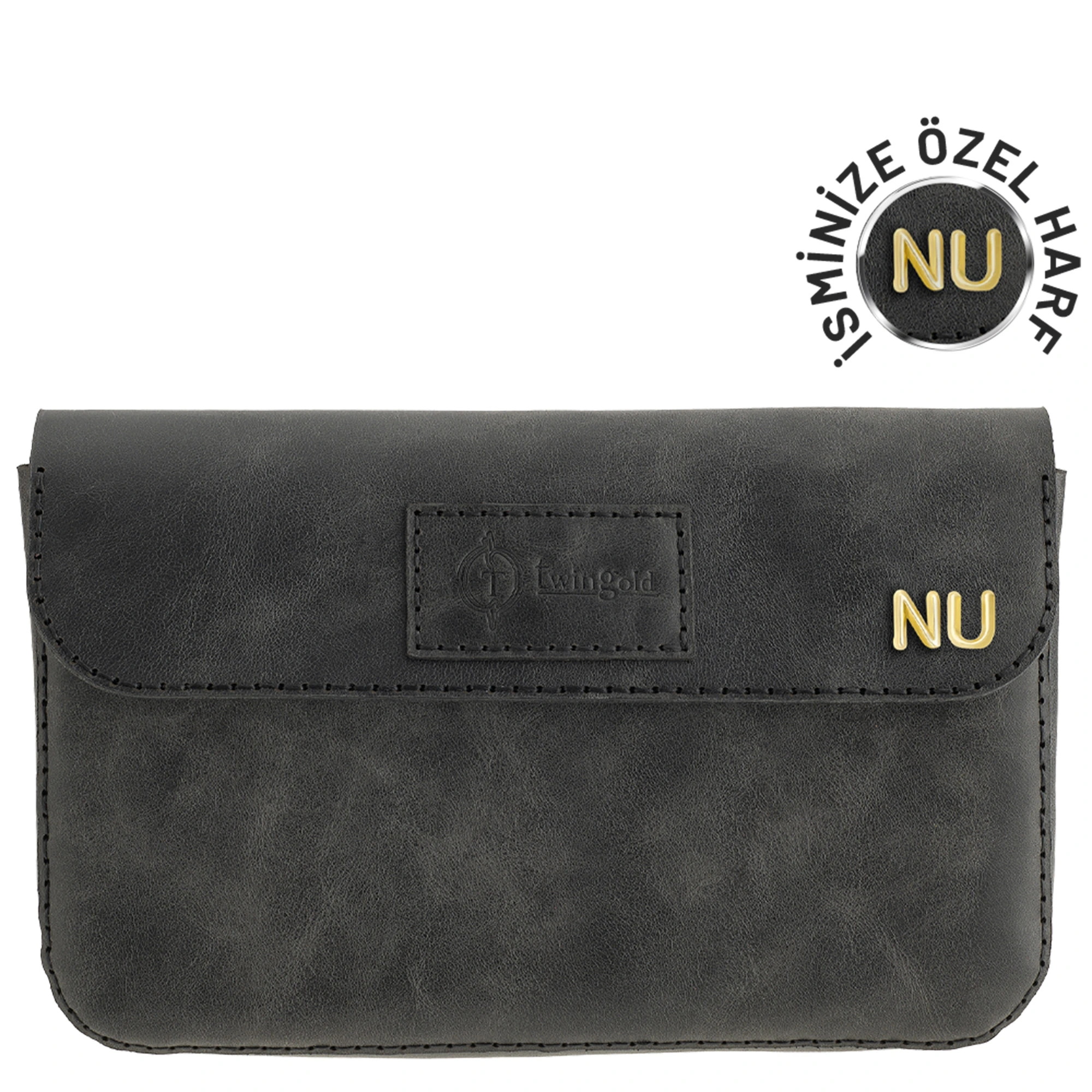 İsme Özel Çıtçıtlı Küçük El Çantası - %100 Rainbow Deri - AC14001 - Antrasit