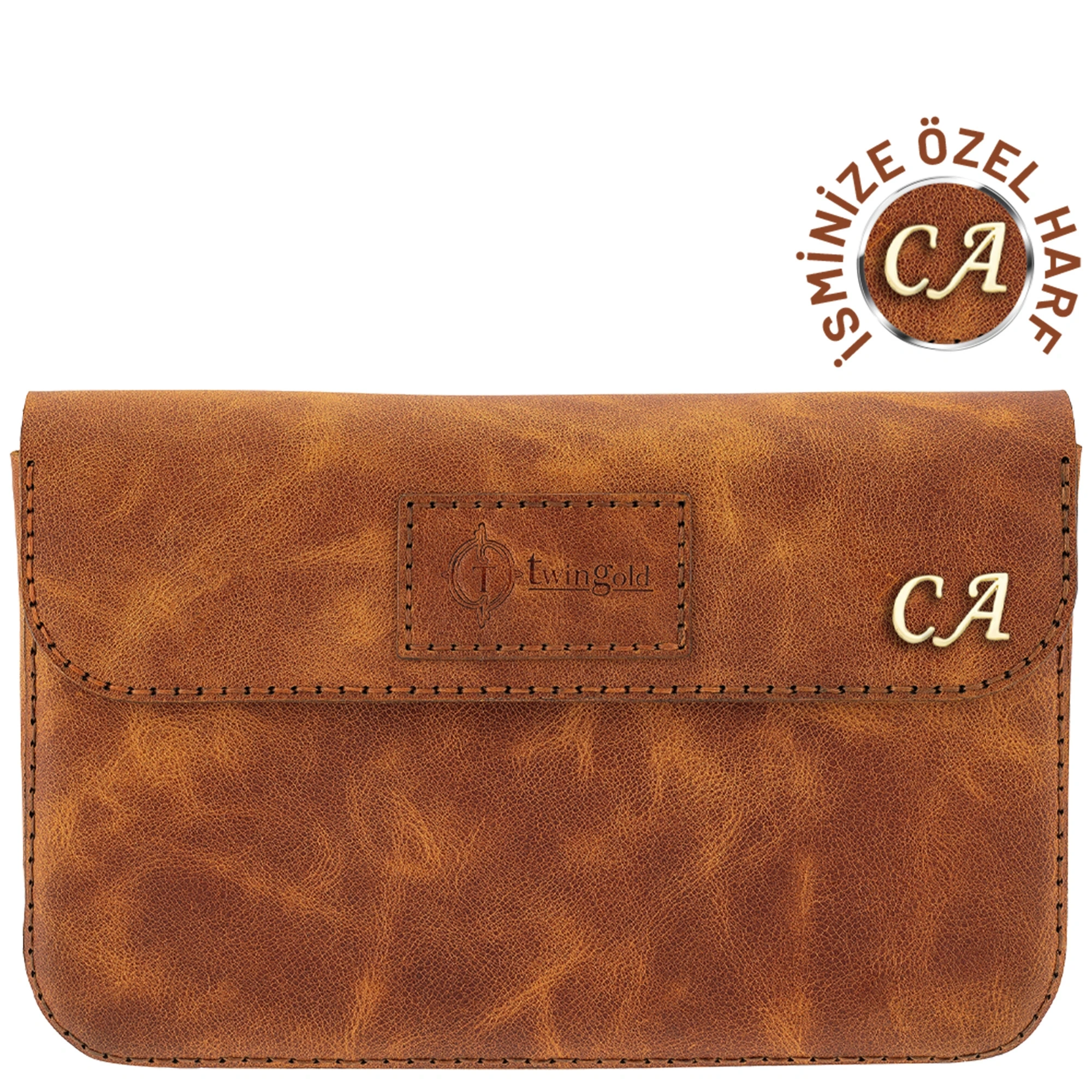 İsme Özel Çıtçıtlı Küçük El Çantası - %100 Rainbow Deri - AC14001 - Camel