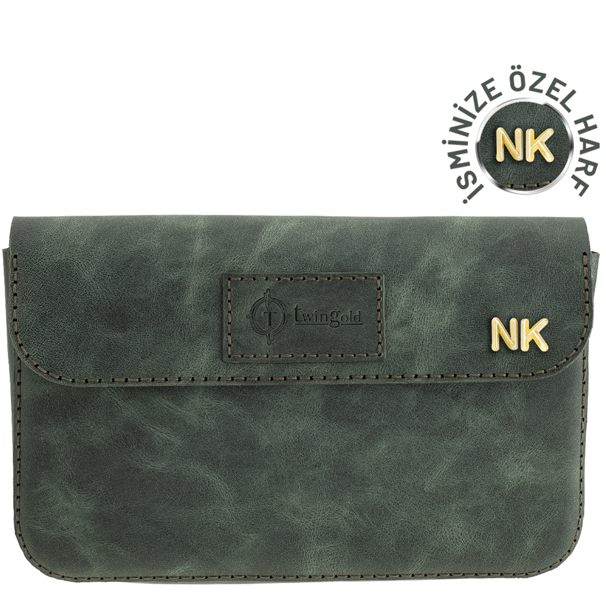 İsme Özel Çıtçıtlı Küçük El Çantası - %100 Rainbow Deri - AC14001 - Haki