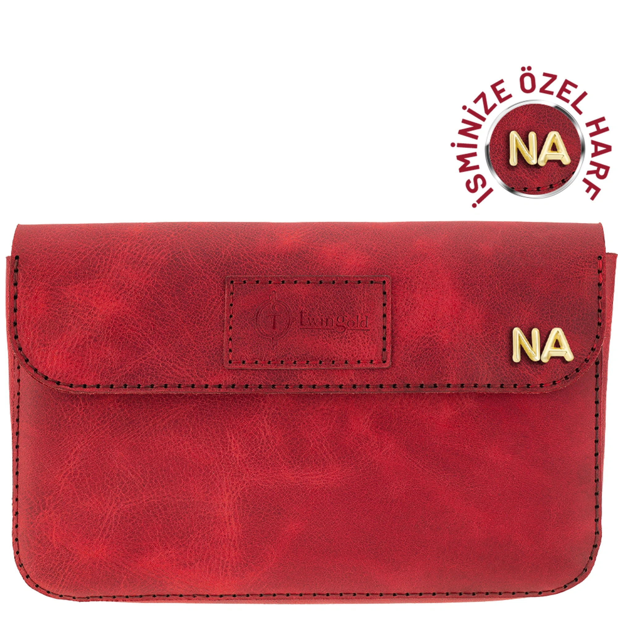 İsme Özel Çıtçıtlı Küçük El Çantası - %100 Rainbow Deri - AC14001 - Kırmızı