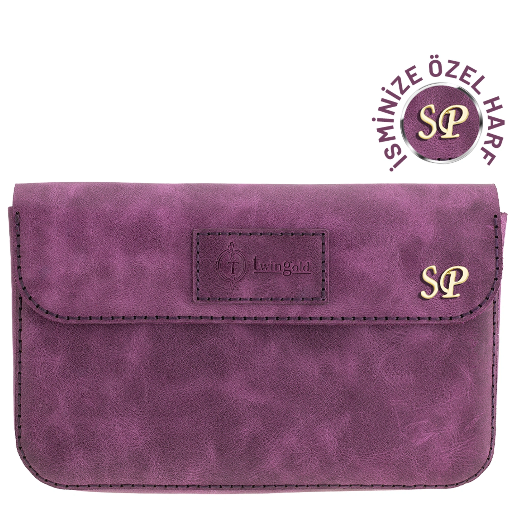 İsme Özel Çıtçıtlı Küçük El Çantası - %100 Rainbow Deri - AC14001 - Mor