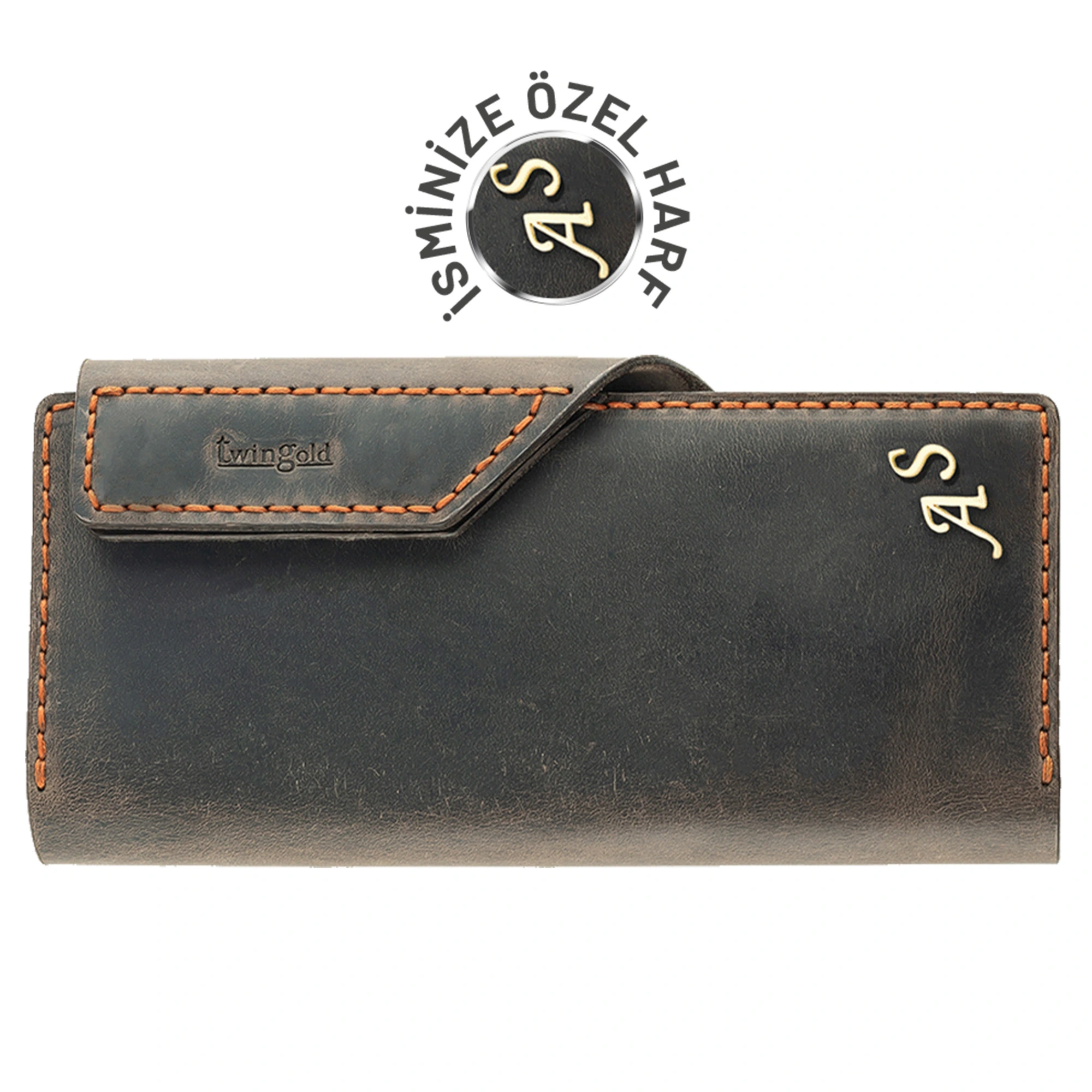 İsme Özel Dikey Çıtçıtlı Uzun Cüzdan - %100 Crazy Deri - A010002 - Kahverengi