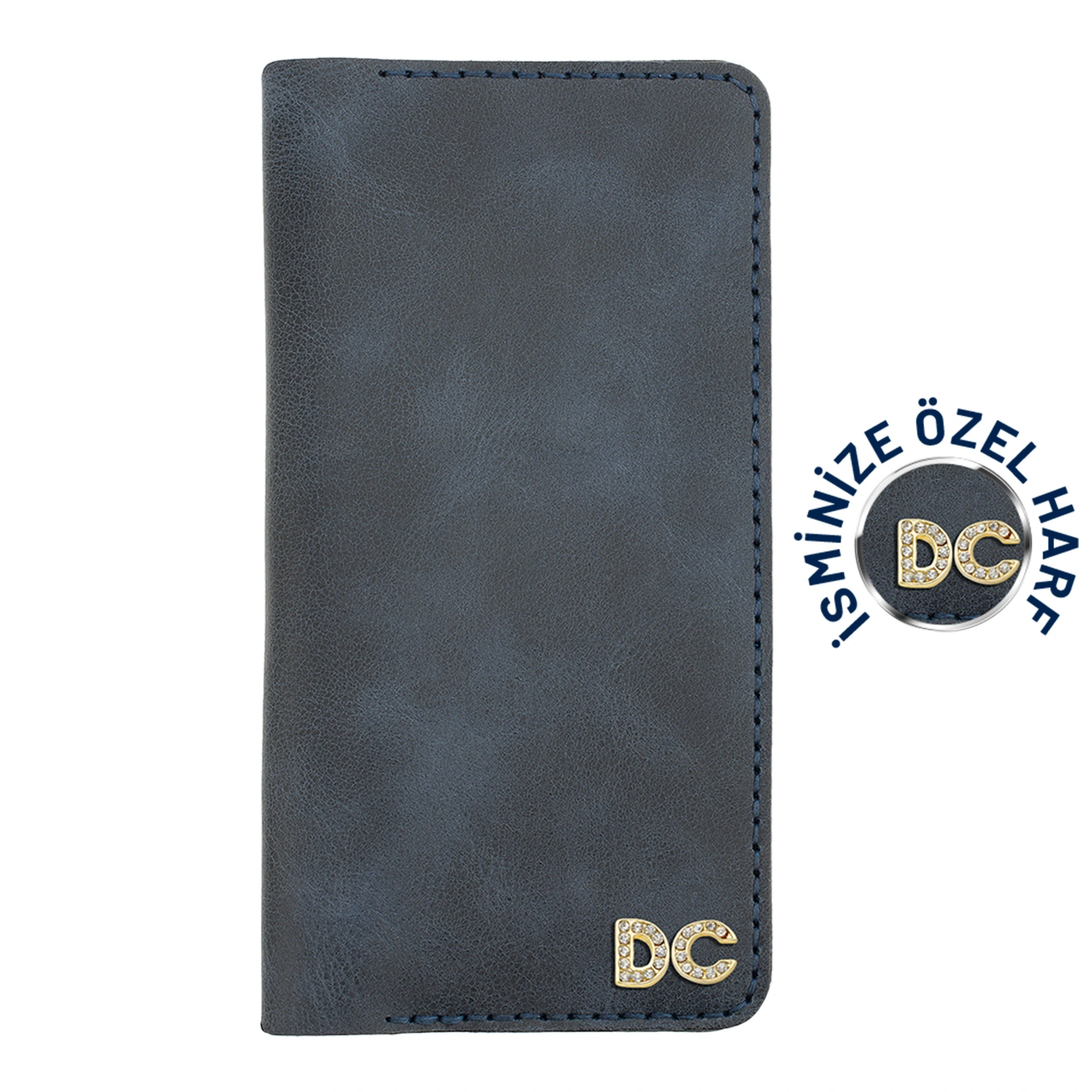 İsme Özel Dikey Uzun Cüzdan - %100 Rainbow Deri - A010007 - Lacivert