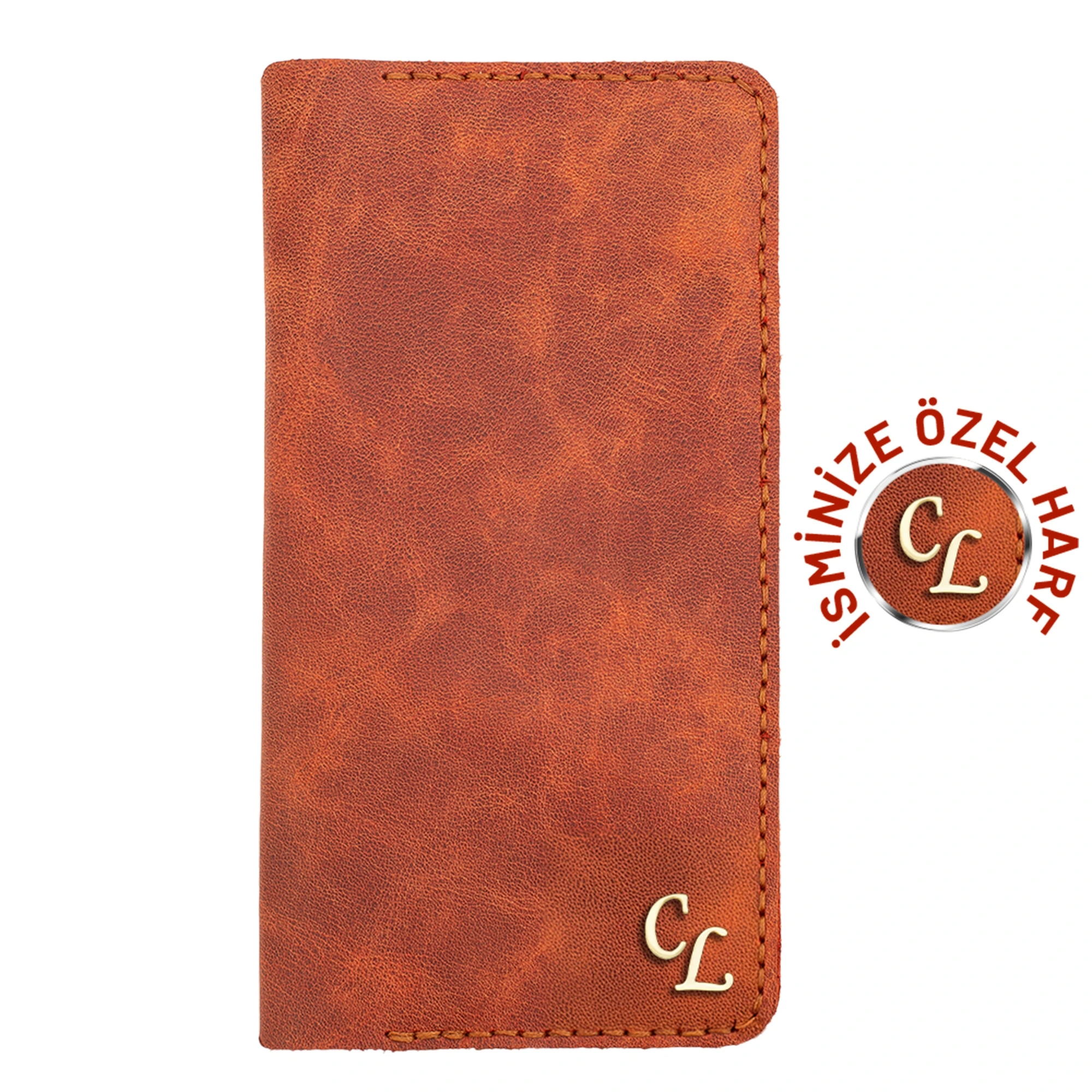 İsme Özel Dikey Uzun Cüzdan - %100 Rainbow Deri - A010007 - Tobacco