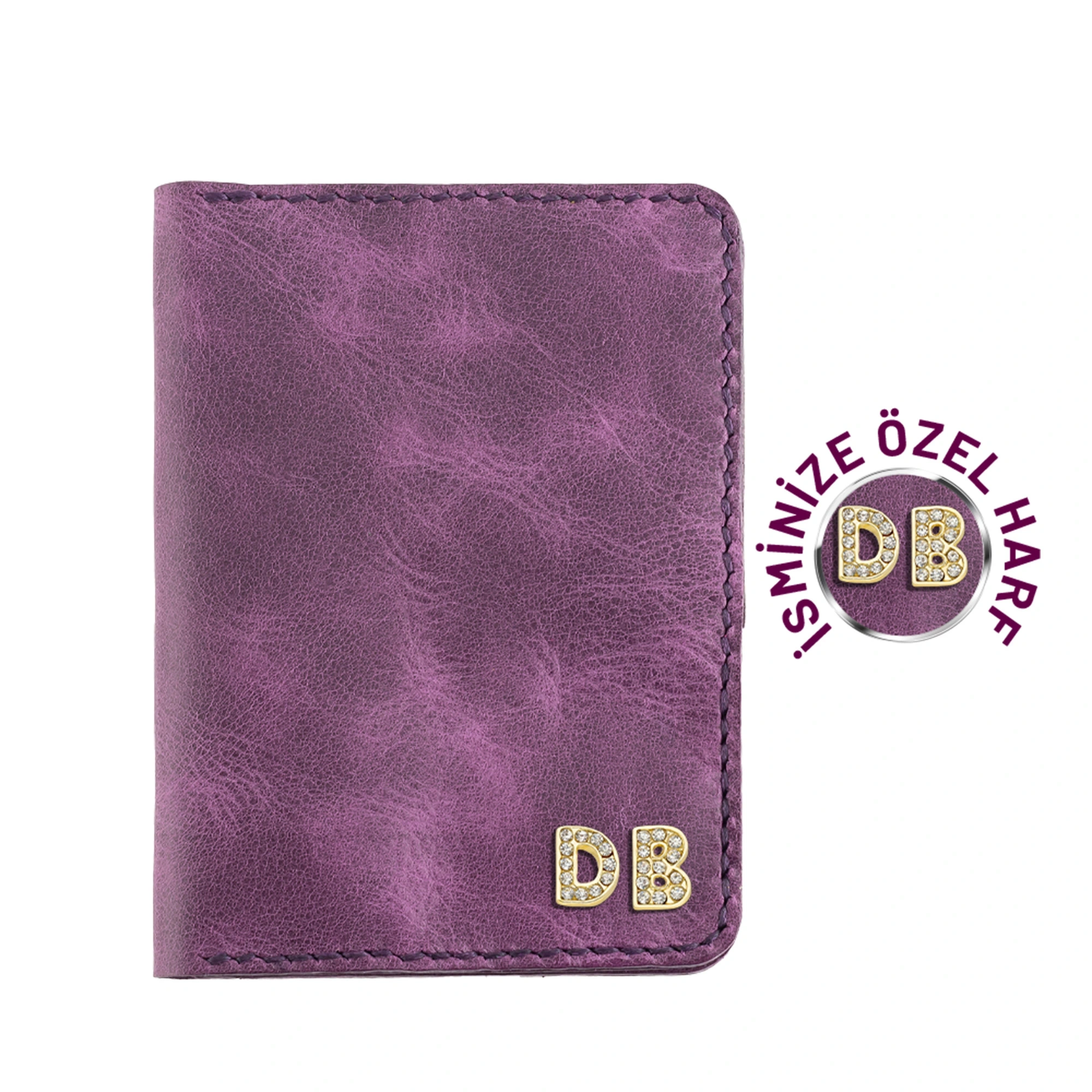 İsme Özel Pasaport Kılıfı - %100 Rainbow Deri - AK02003 - Mor