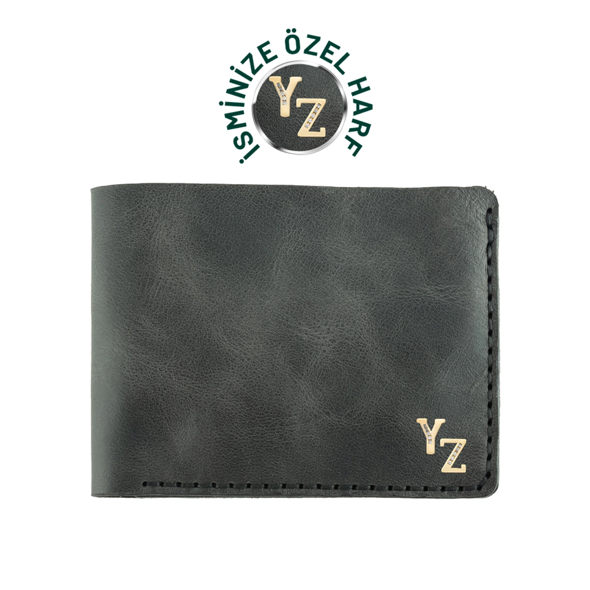 İsme Özel Yatay Klasik Cüzdan - %100 Rainbow Deri - A010001 - Antrasit
