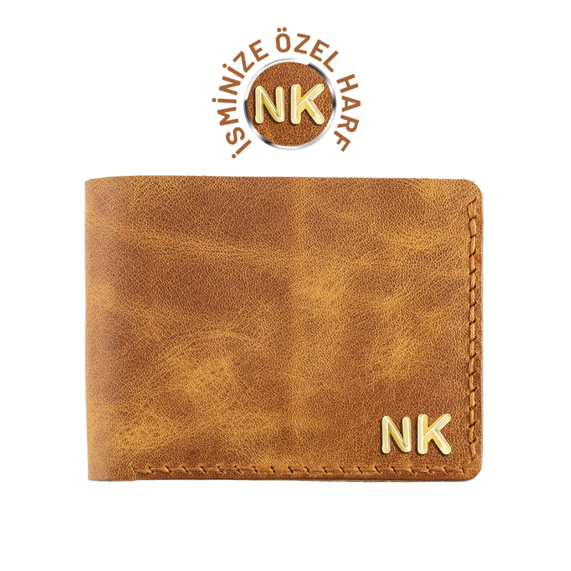 İsme Özel Yatay Klasik Cüzdan - %100 Rainbow Deri - A010001 - Camel