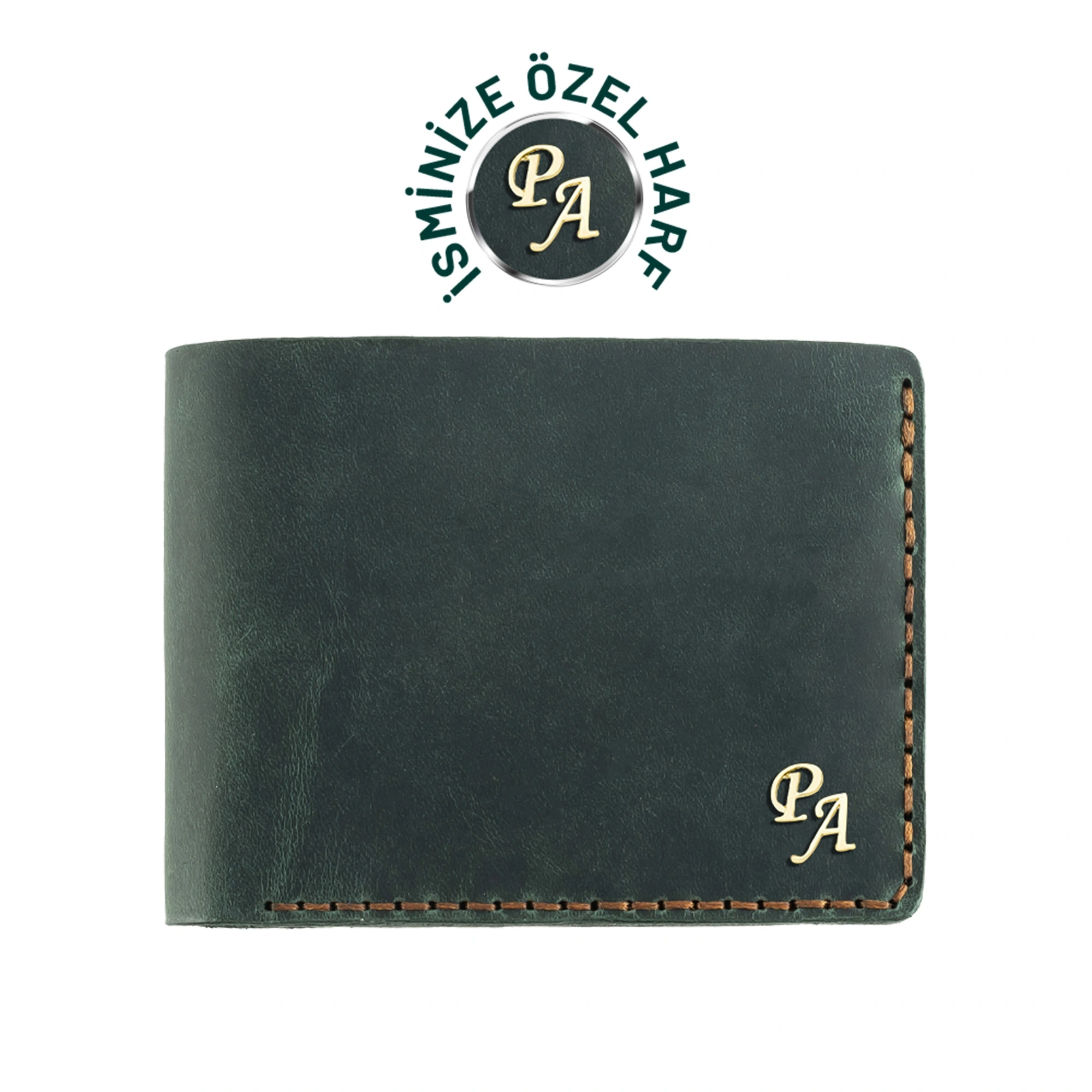 İsme Özel Yatay Klasik Cüzdan - %100 Rainbow Deri - A010001 - Haki