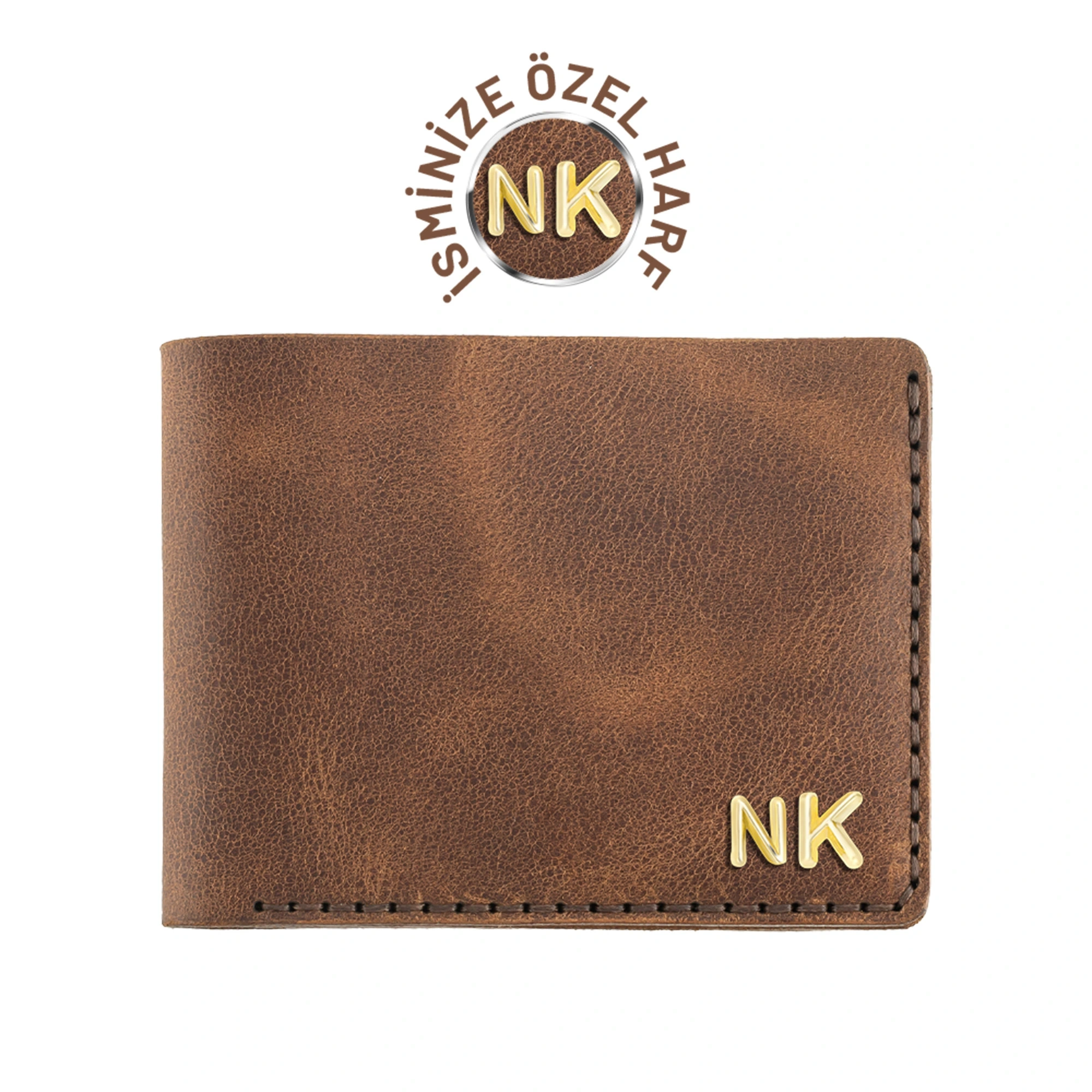 İsme Özel Yatay Klasik Cüzdan - %100 Rainbow Deri - A010001 - Kahverengi