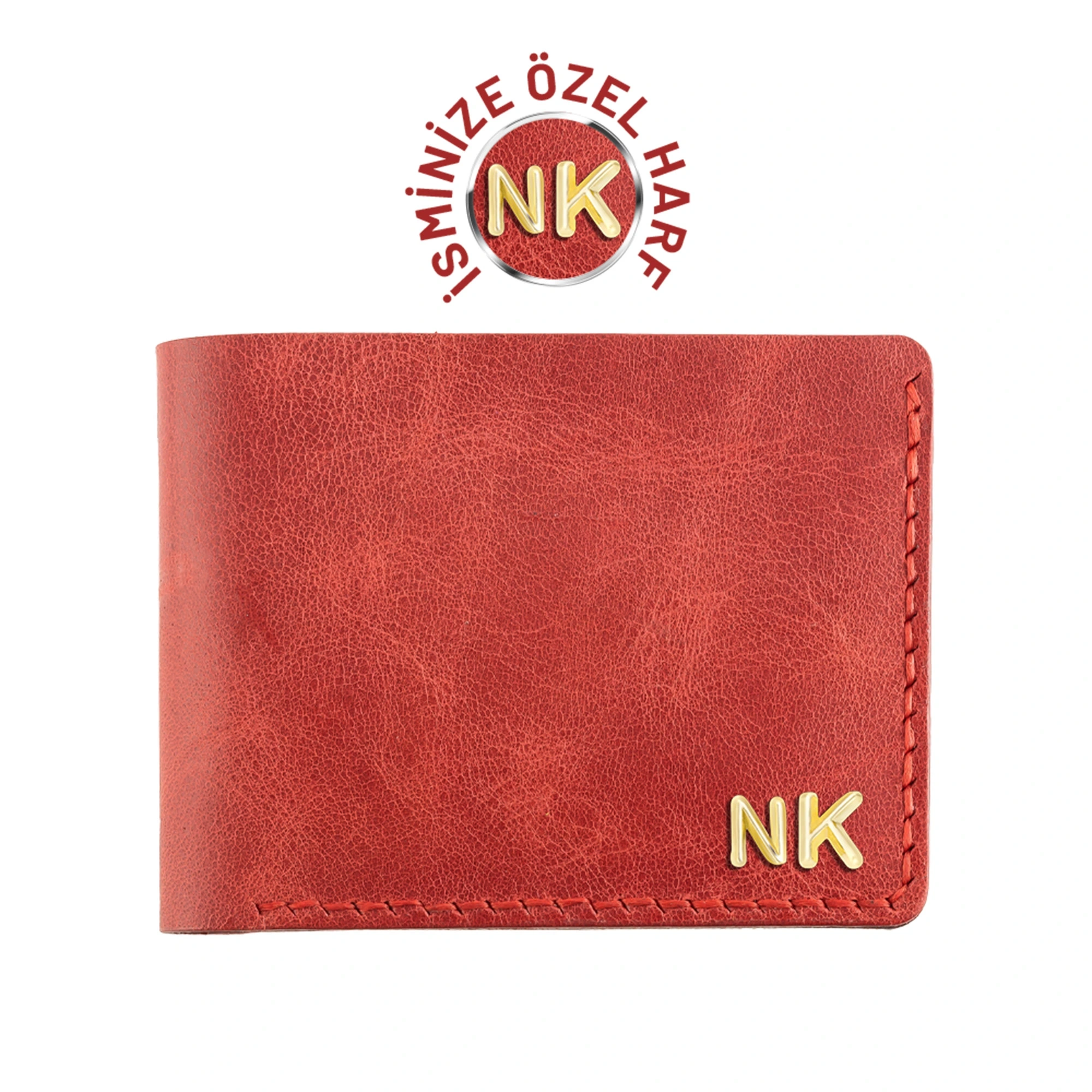 İsme Özel Yatay Klasik Cüzdan - %100 Rainbow Deri - A010001 - Kırmızı
