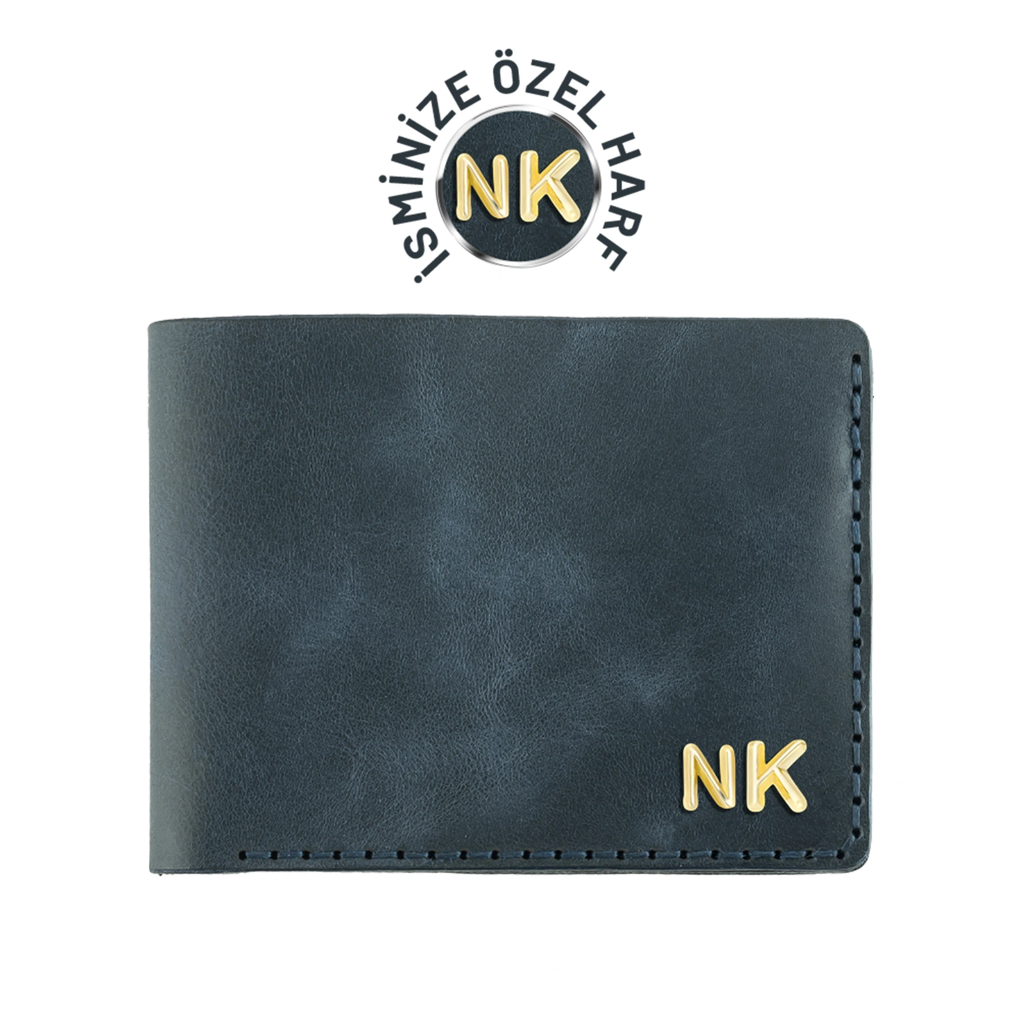 İsme Özel Yatay Klasik Cüzdan - %100 Rainbow Deri - A010001 - Lacivert