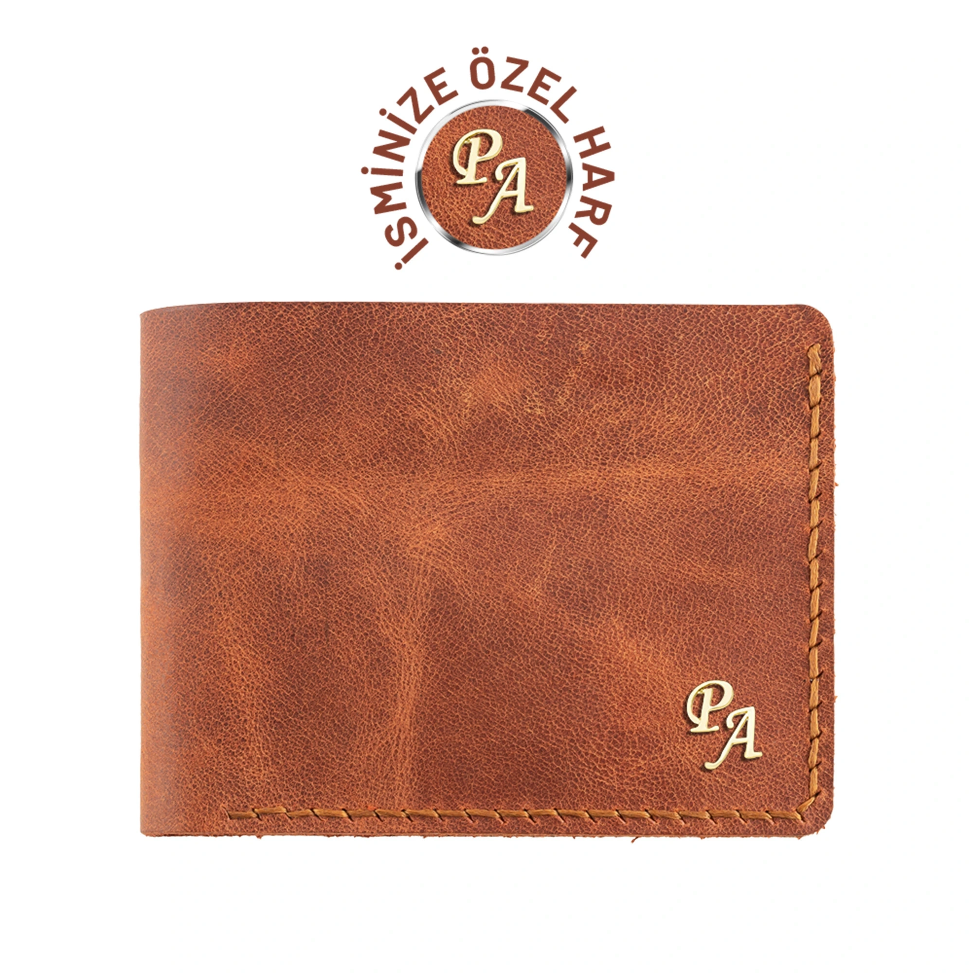 İsme Özel Yatay Klasik Cüzdan - %100 Rainbow Deri - A010001 - Tobacco