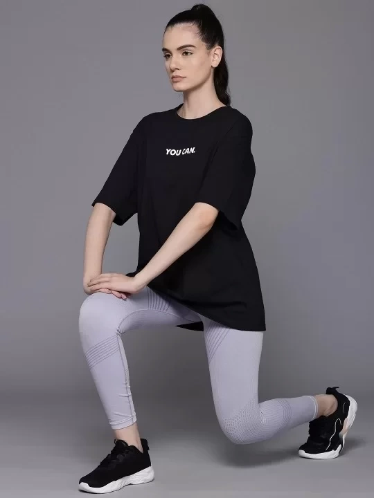 Kadın Baskılı Oversize T-shirt - Siyah