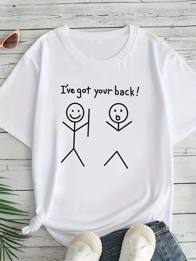 Kadın Beyaz Ive Got Your Back Grafik Tişört - Eğlenceli Çubuk Tasarımlı Oversize Günlük Kısa Kollu Tişört, Polyester Örgü, Yuvarlak Yaka, İlkbahar ve Yaz için Mükemmel, Günlük Giyim Tişört | Eğlenceli Tasarım | Polyester Kumaş - Beyaz