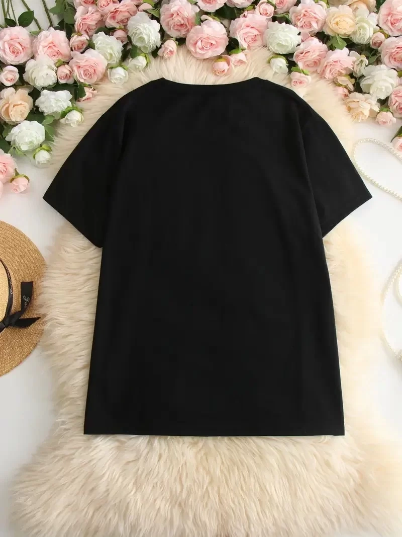 Kadın Beyaz Ive Got Your Back Grafik Tişört - Eğlenceli Çubuk Tasarımlı Oversize Günlük Kısa Kollu Tişört, Polyester Örgü, Yuvarlak Yaka, İlkbahar ve Yaz için Mükemmel, Günlük Giyim Tişört | Eğlenceli Tasarım | Polyester Kumaş- Siyah