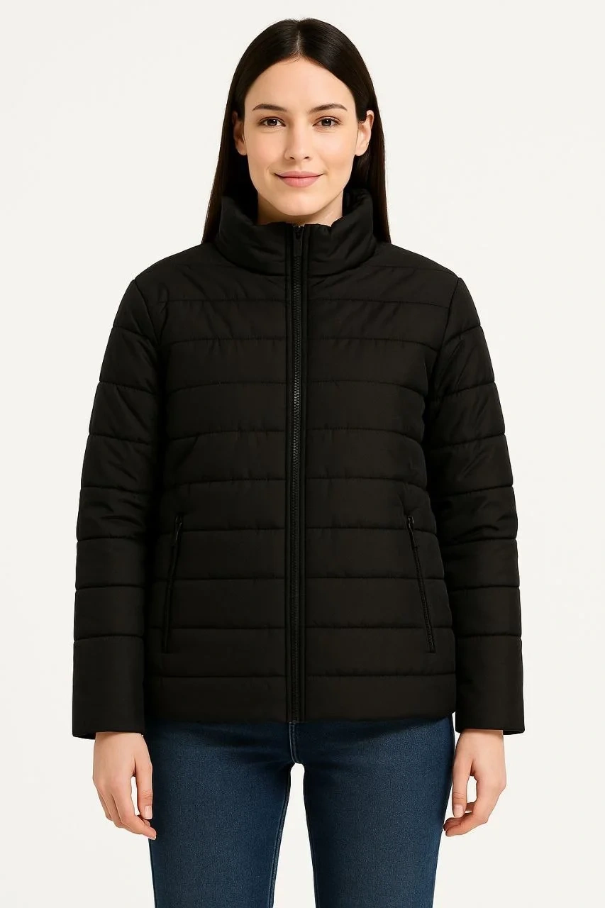 Kadın Bomber Mont Ceket – Su İtici Kumaş, Kapitone Astarlı, Fermuarlı, Kışlık - Siyah