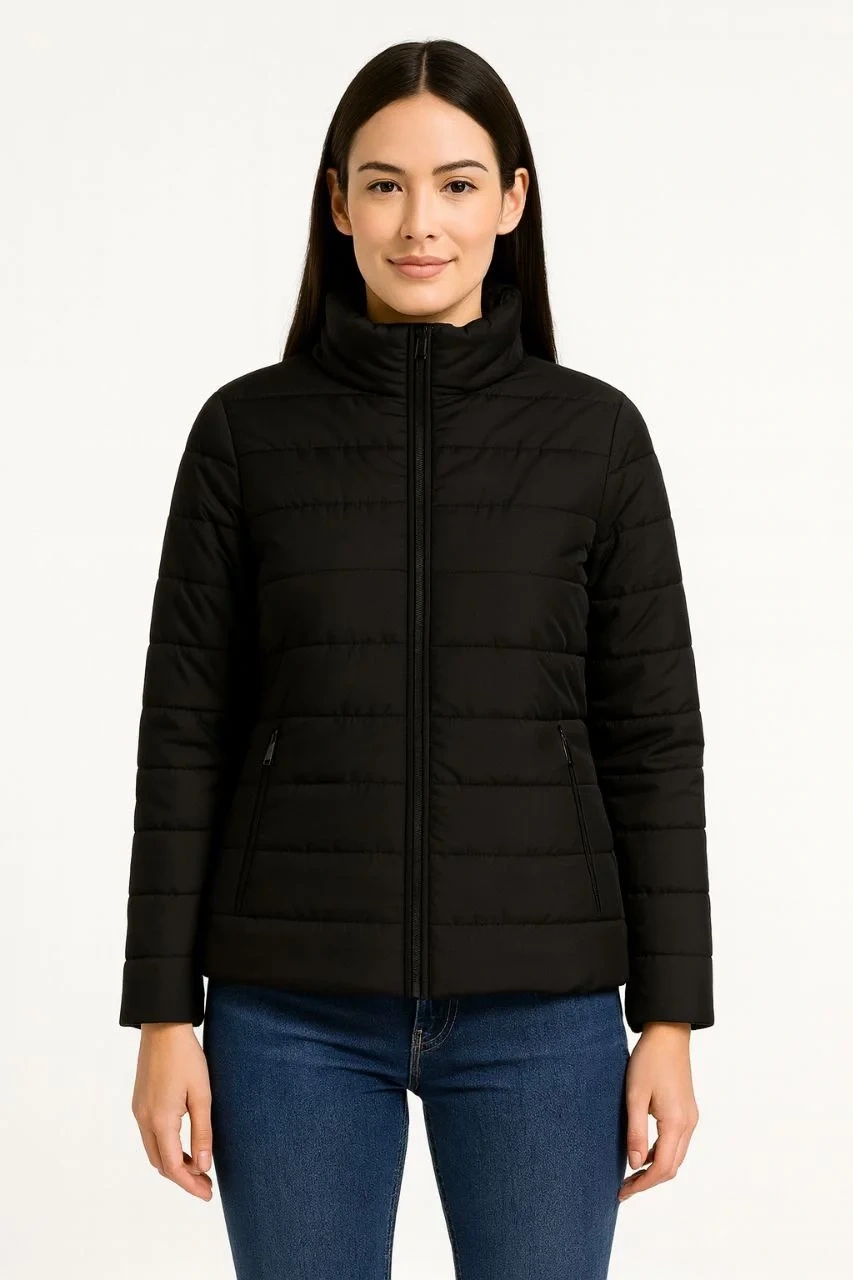 Kadın Bomber Mont Ceket – Su İtici Kumaş, Kapitone Astarlı, Fermuarlı, Kışlık - Siyah