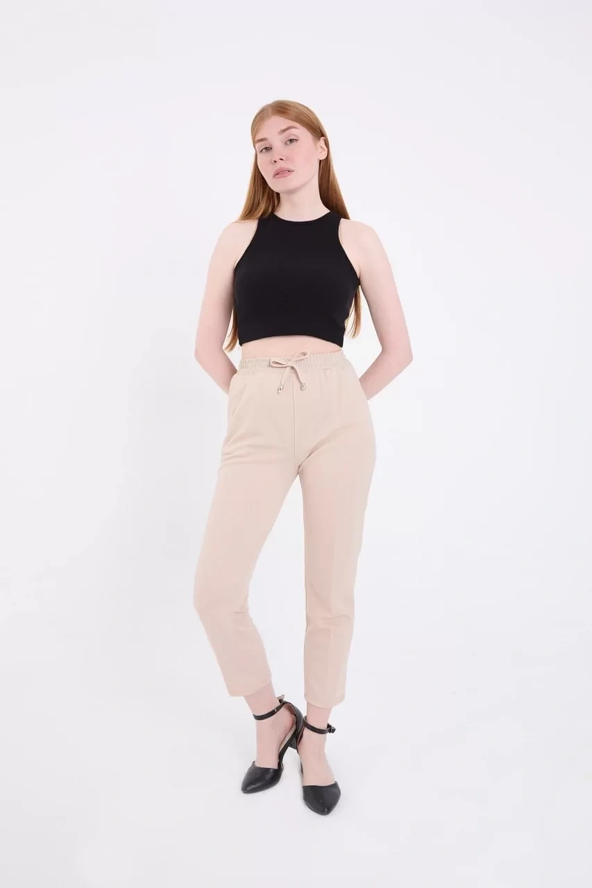 Kadın Tam Kalıp Basic Eşofman Pantolon - Bej