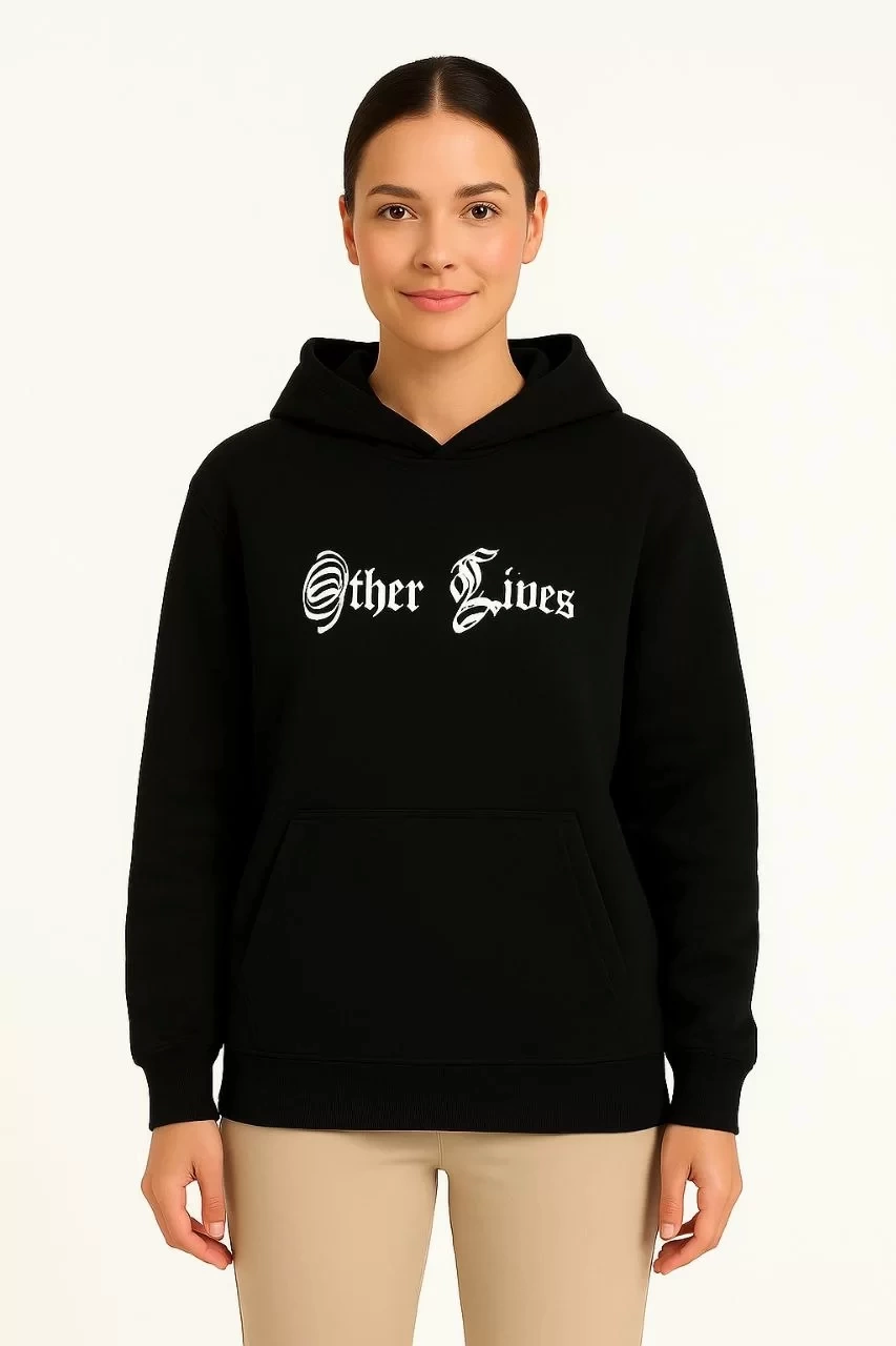 Kadın Üç İplik Kapşonlu ön ve Arka Baskılı SweatShirt hoodie- Siyah