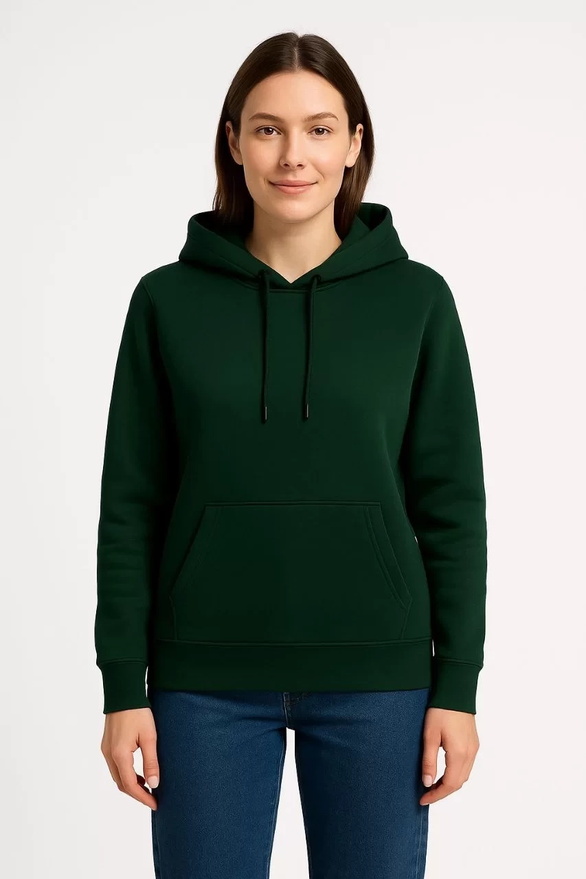Kadın Üç İplik Kapüşonlu Kanguru Çepli SweatShirt hoodie - Haki
