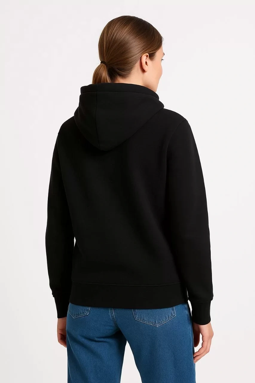 Kadın Üç İplik Kapüşonlu Kanguru Çepli SweatShirt hoodie - Siyah