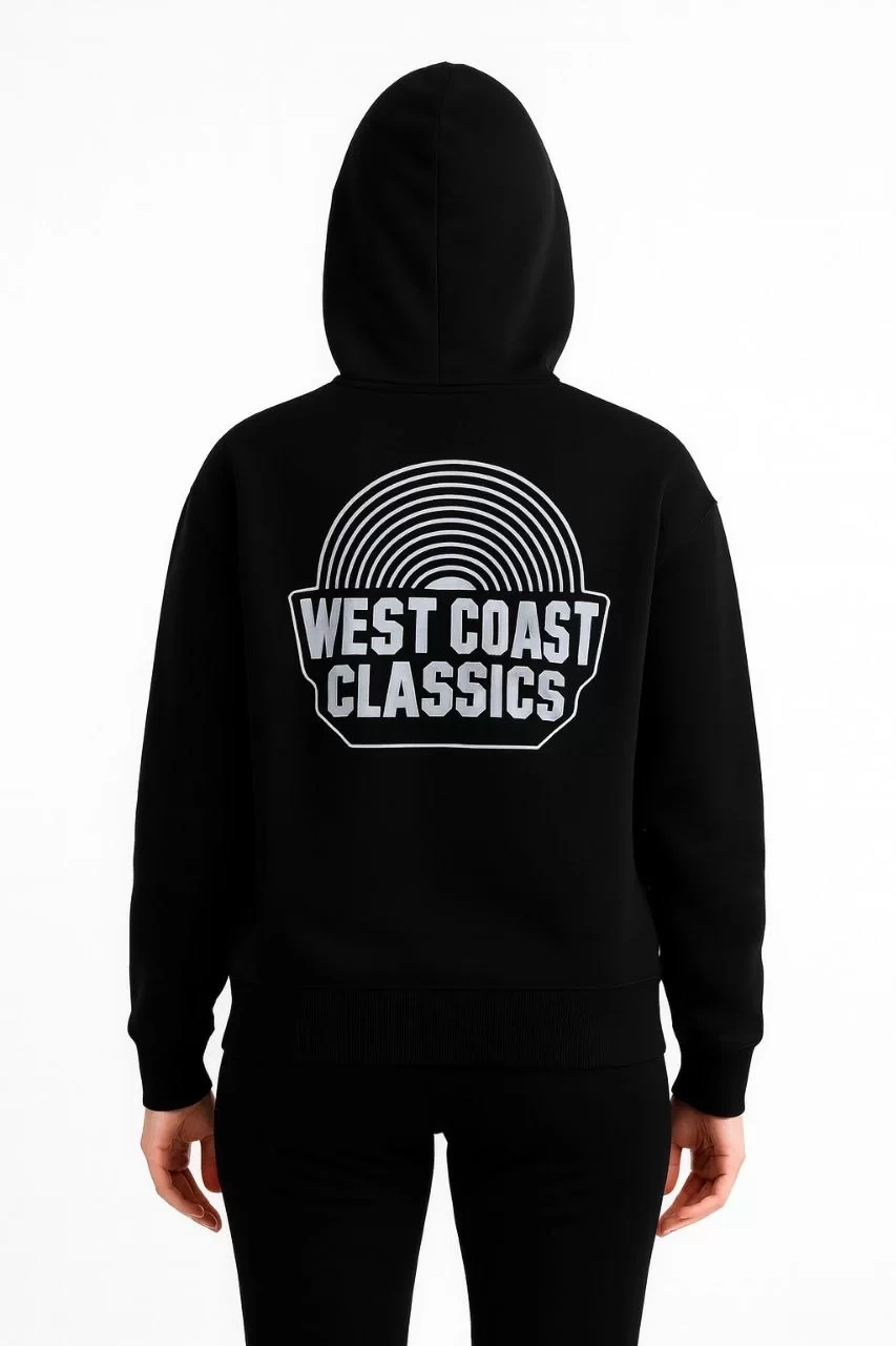 Kadın Üç İplik Kapüşonlu Ön ve Arka Baskılı SweatShirt hoodie - Siyah