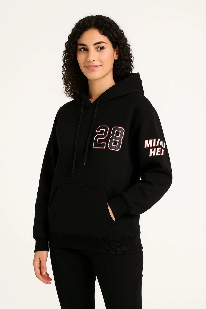 Kadın Üç İplik Kapüşonlu Ön ve Arka Baskılı SweatShirt hoodie - Siyah