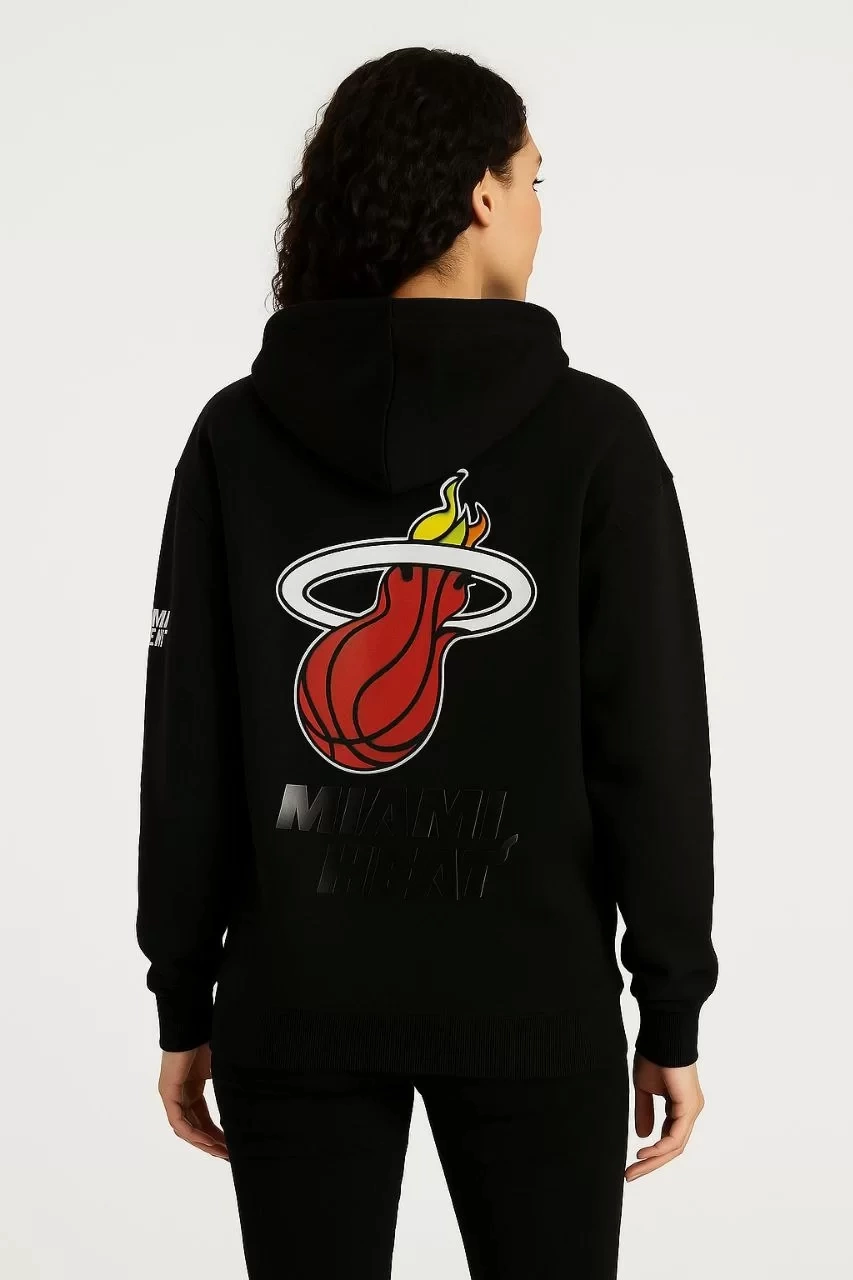Kadın Üç İplik Kapüşonlu Ön ve Arka Baskılı SweatShirt hoodie - Siyah