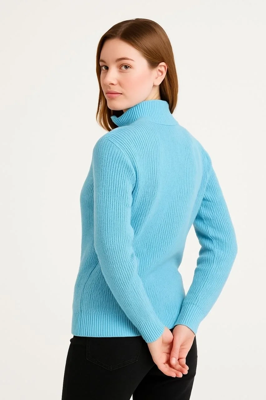 Erkek Yarım Fermuarlı Triko Kazak – Selanik Örgü, Dik Yaka, Pamuklu Dokuma, Regular Fit Uzun Kollu Kışlık Model -  Mint Yeşili