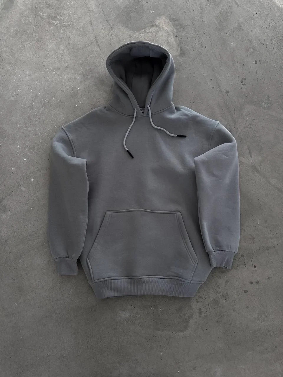 Kapüşonlu Üç İplik Penye Basic SweatShirt - Boyalı Gri