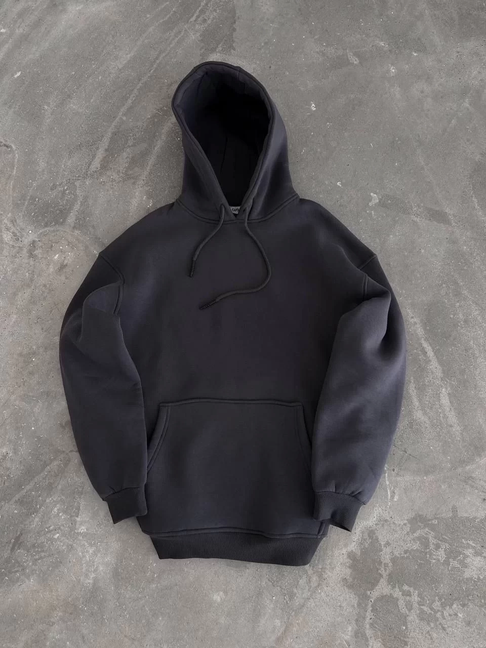 Kapüşonlu Üç İplik Penye Basic SweatShirt - Füme