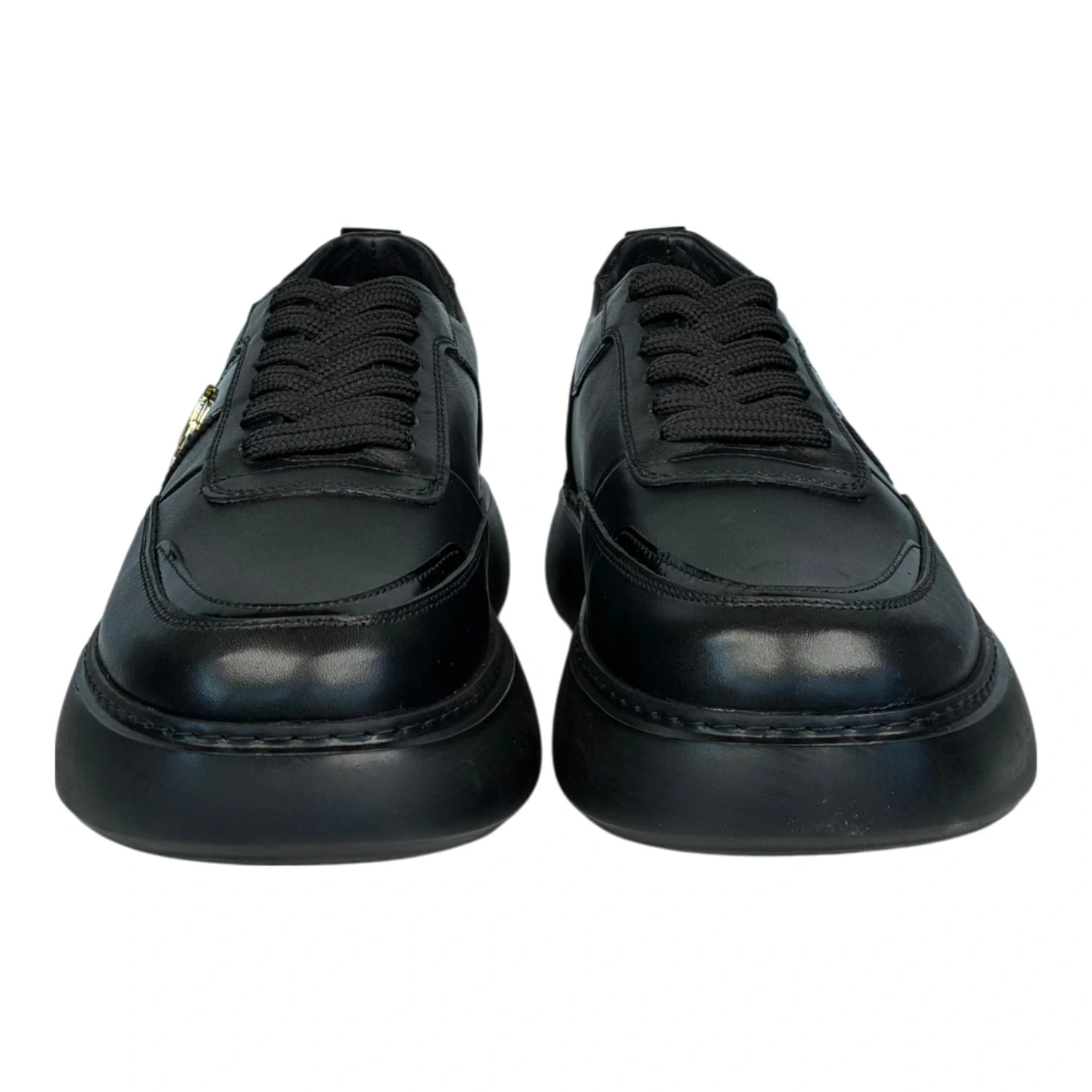 Kişiselleştirilebilir Kalın Ortopedik Tabanlı Siyah Parlak Kemerli Sneaker Spor Ayakkabı