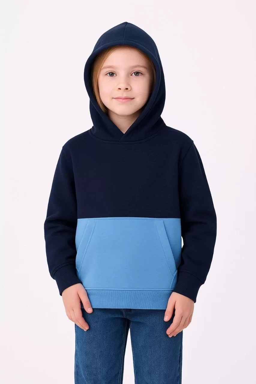Kız Çocuk Kapüşonlu Kanguru Çepli Parçalı SweatShirt - Renkli