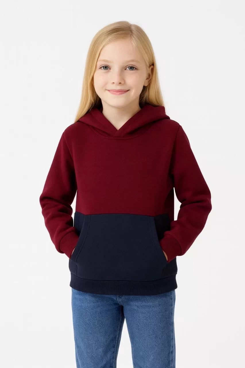 Kız Çocuk Kapüşonlu Kanguru Çepli Parçalı SweatShirt - Renkli