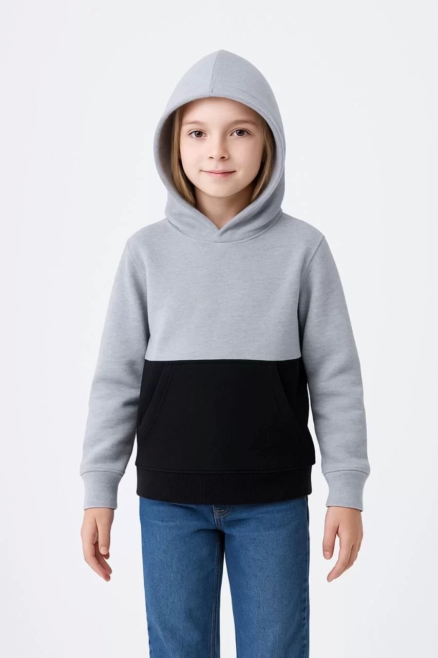 Kız Çocuk Kapüşonlu Kanguru Çepli Parçalı SweatShirt - Renkli