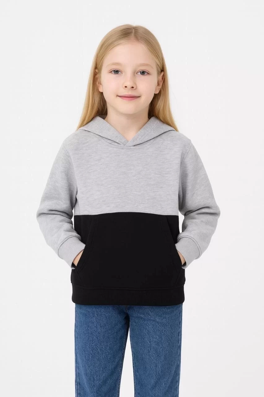 Kız Çocuk Kapüşonlu Kanguru Çepli Parçalı SweatShirt - Renkli