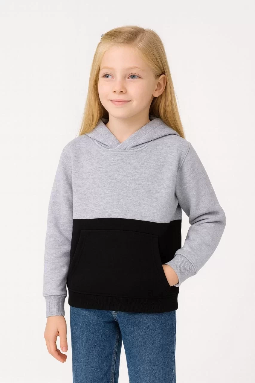 Kız Çocuk Kapüşonlu Kanguru Çepli Parçalı SweatShirt - Renkli