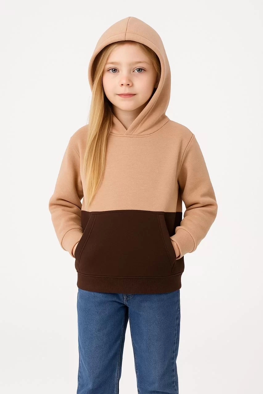 Kız Çocuk Kapüşonlu Kanguru Çepli Parçalı SweatShirt - Renkli