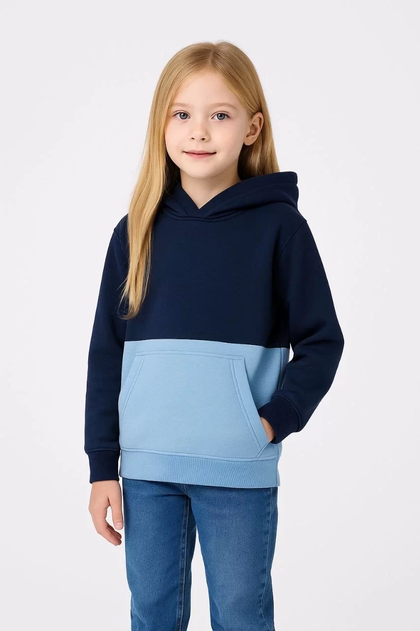 Kız Çocuk Kapüşonlu Kanguru Çepli Parçalı SweatShirt - Renkli