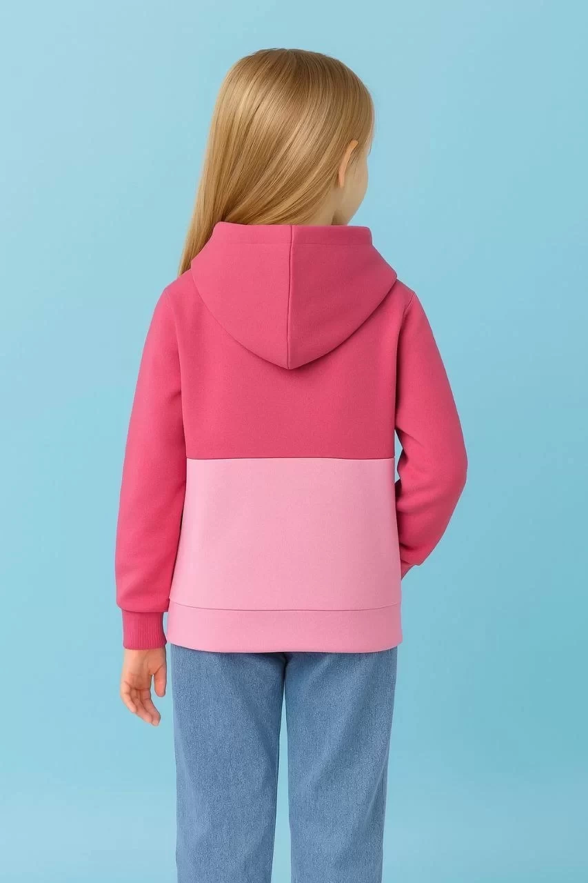 Kız Çocuk Kapüşonlu Kanguru Çepli Parçalı SweatShirt - Renkli