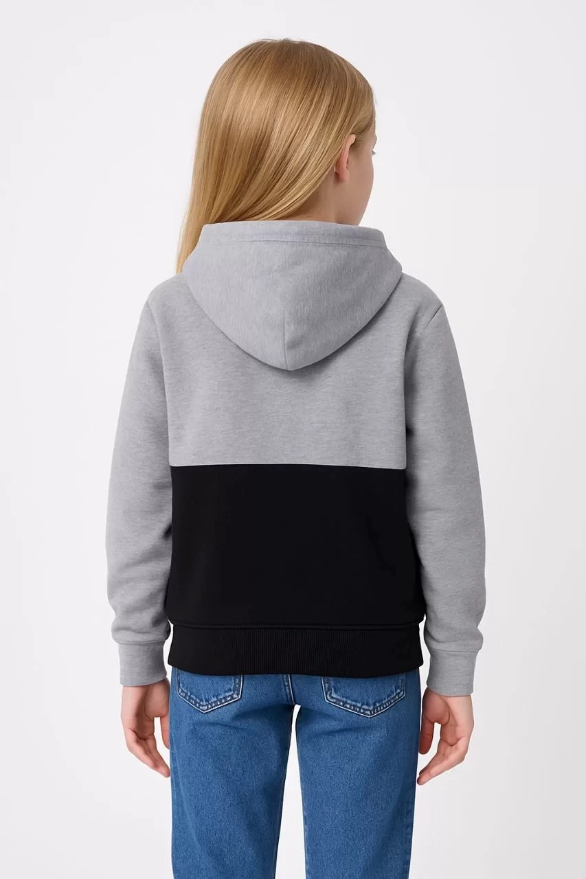 Kız Çocuk Kapüşonlu Kanguru Çepli Parçalı SweatShirt - Renkli