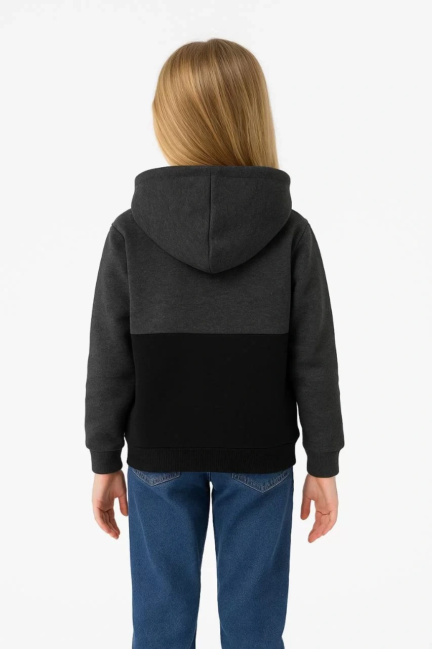 Kız Çocuk Kapüşonlu Kanguru Çepli Parçalı SweatShirt - Renkli