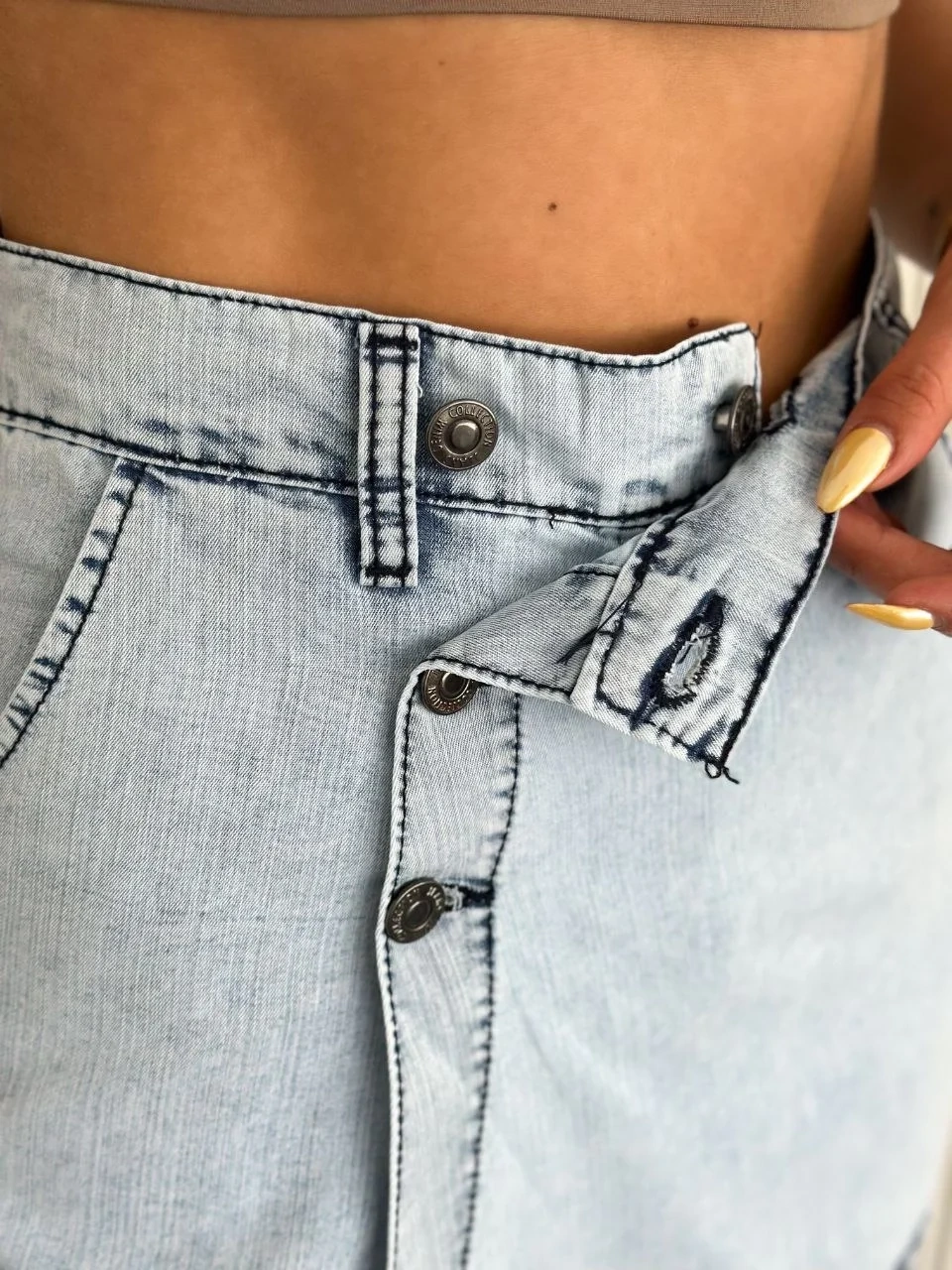 Kot Jeans Kesimetrik Kesim Cepli Şortlu Etek - Gri