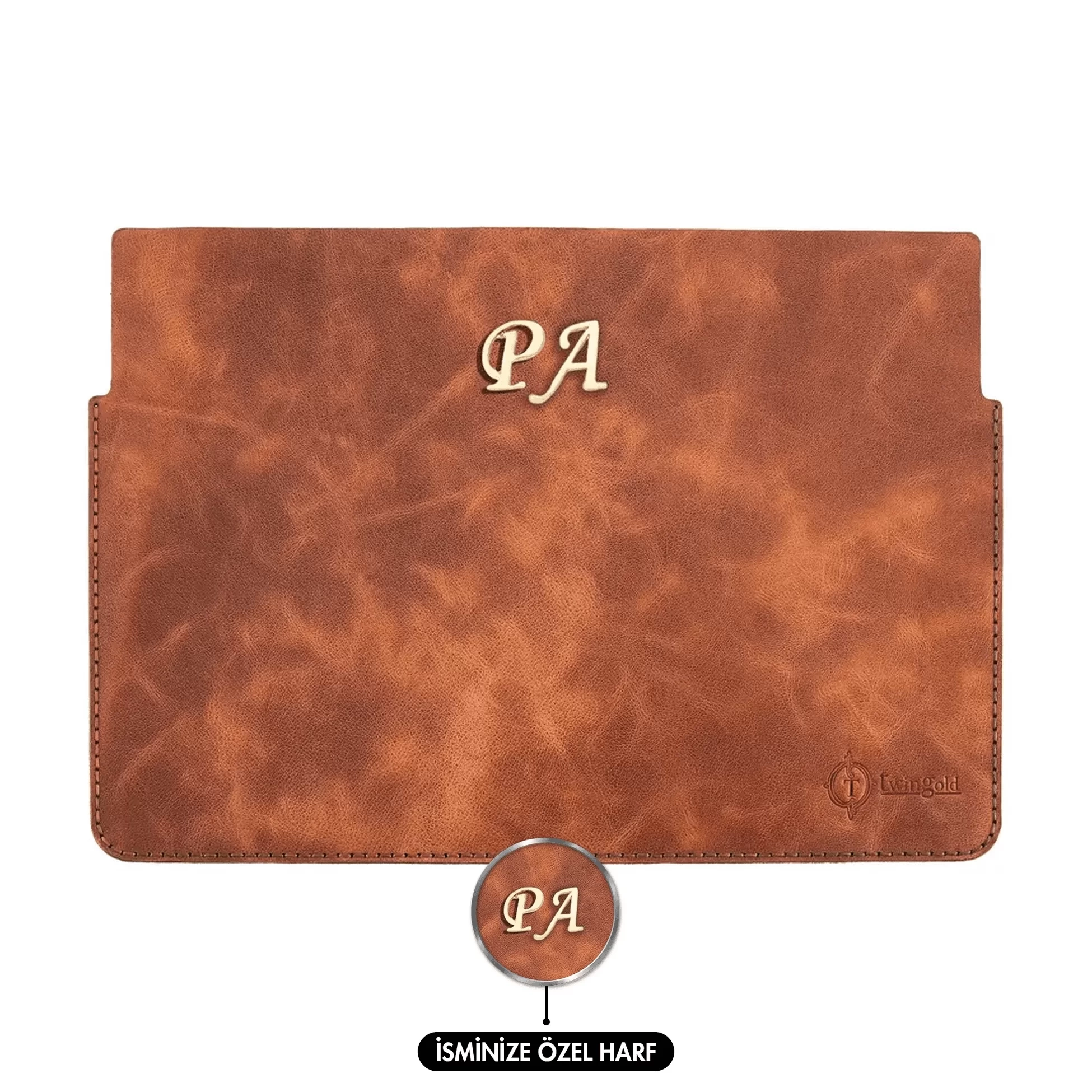 İsme Özel Macbook Kılıfı - %100 Rainbow Deri - ET02002 - Tobacco
