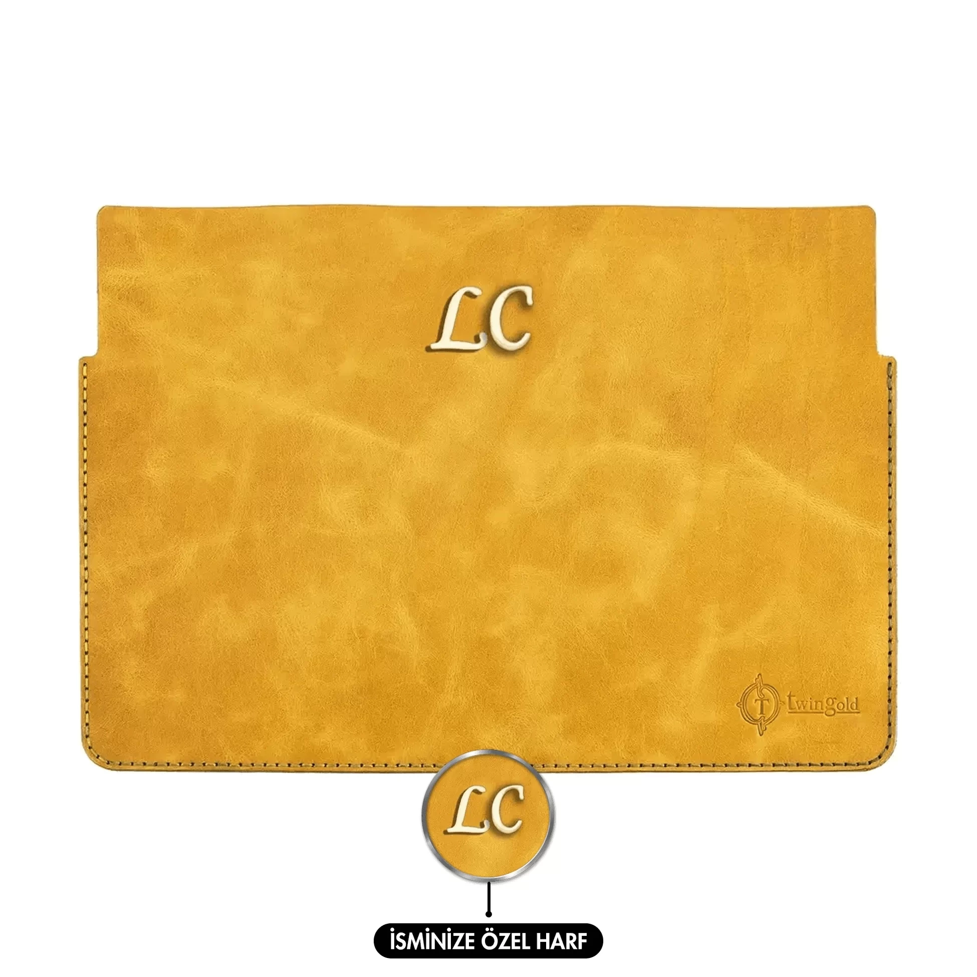 İsme Özel Macbook Kılıfı - %100 Rainbow Deri - ET02002 - Hardal Sarısı