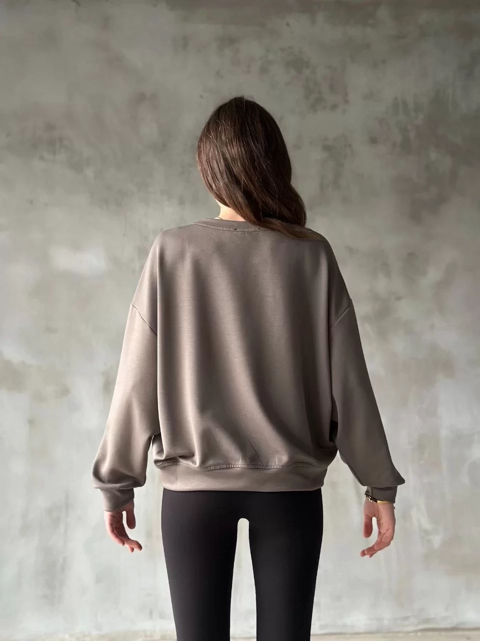 Osy Modal Yumuşak dokulu Kumaş Bisiklet Yaka Oversize Sweatshirt - Gri