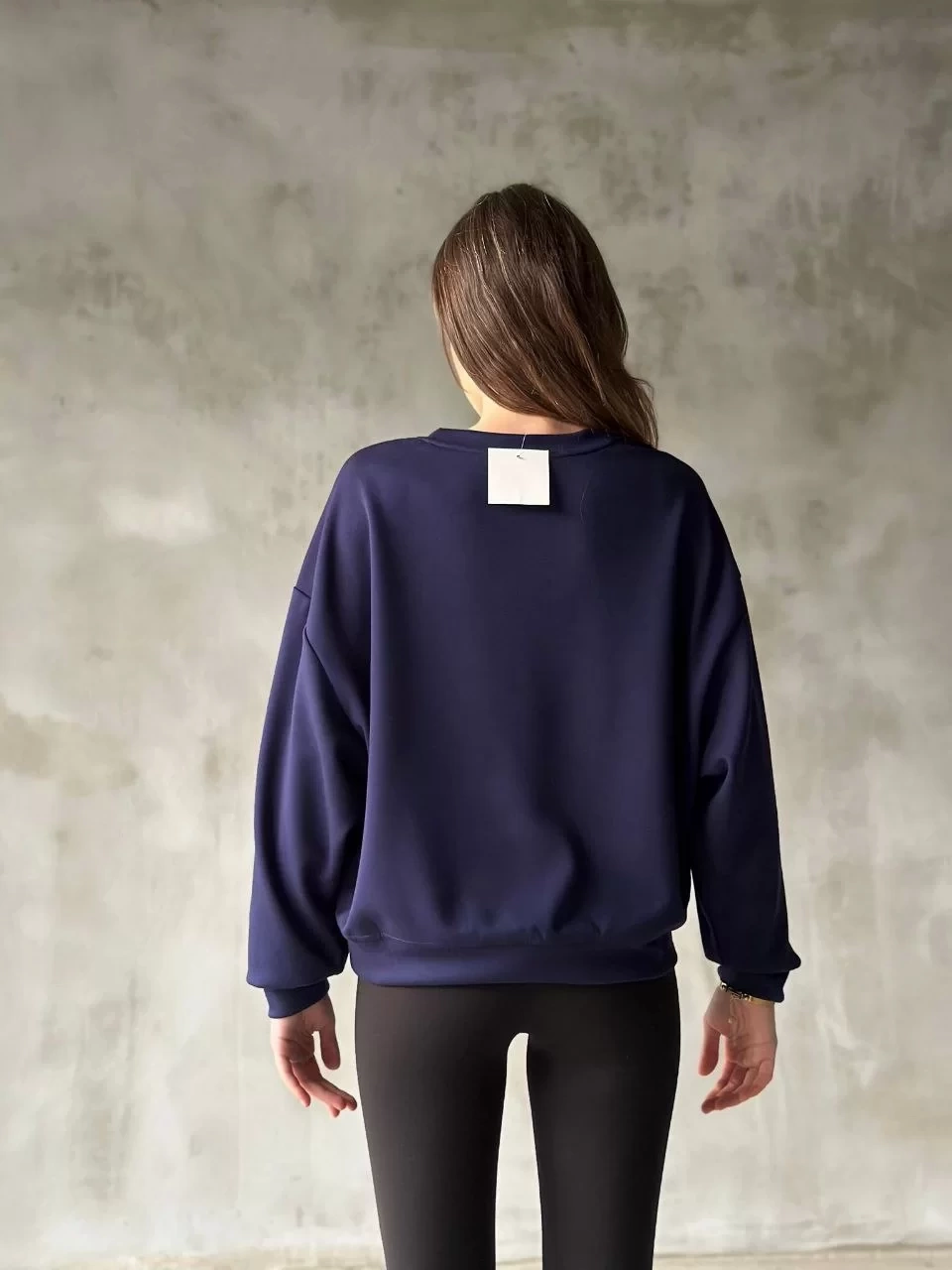 Osy Modal Yumuşak dokulu Kumaş Bisiklet Yaka Oversize Sweatshirt - Lacivert