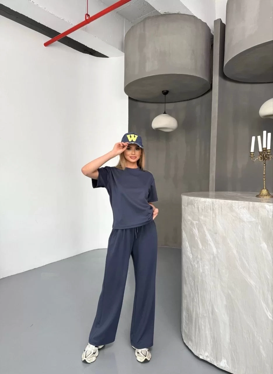 Osy Modal Yumuşak Dokulu Kumaş Kısa Kollu Bluz Rahat Pantalon ikili Takım- Füme