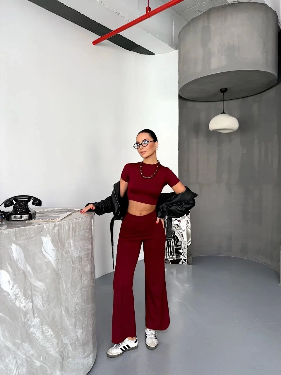 Osy Modal Yumuşak Dokulu Kumaş Kısa Kollu Crop Alt ispanyol Paça Pantalon ikili Takım - Bordo